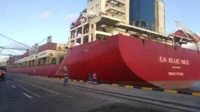 دخول سفينة الحاويات EA Blue Nile ميناء عدن فور وصولها 3