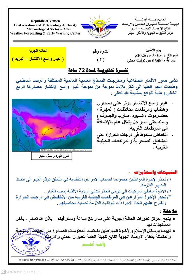 تحذير جوي: موجة غبار واسعة تضرب عدة محافظات يمنية