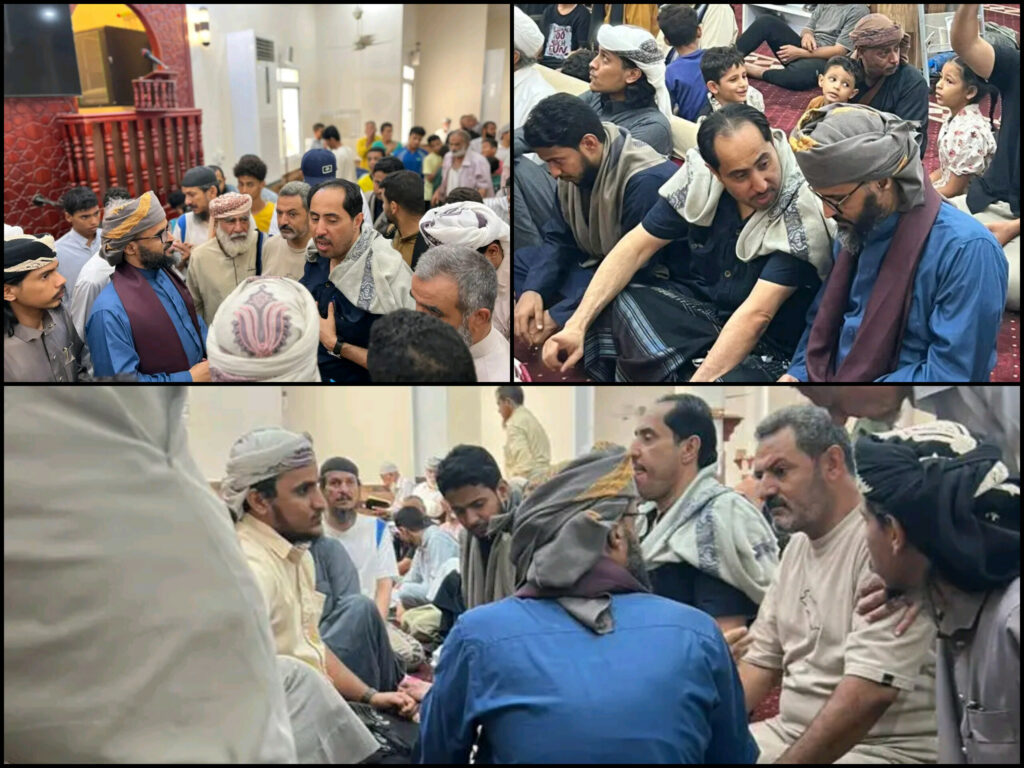 قيادات في الشرعية والانتقالي تزور مسجد عمر بن الخطاب بالمنصورة وتستنكر جريمة الاعتداء واختطاف الإمام