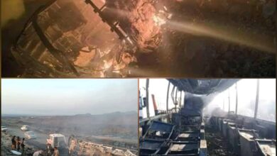 فجر دامٍ في أبين.. اصطدام يشعل باص نقل جماعي ويحاصر ركابه حتى الموت 2