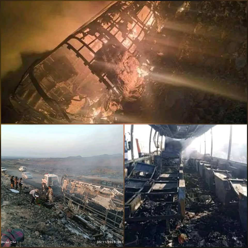 فجر دامٍ في أبين.. اصطدام يشعل باص نقل جماعي ويحاصر ركابه حتى الموت 1