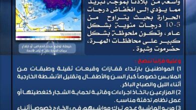 الأرصاد: تأثر واسع بموجة تبريد وتحذيرات للمواطنين والمزارعين 2