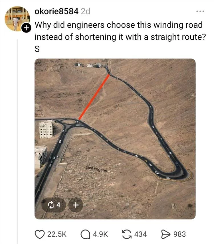 الطريق المتعرج بين المعلا وكريتر يصبح حديث صفحات الهندسة العالمية 1