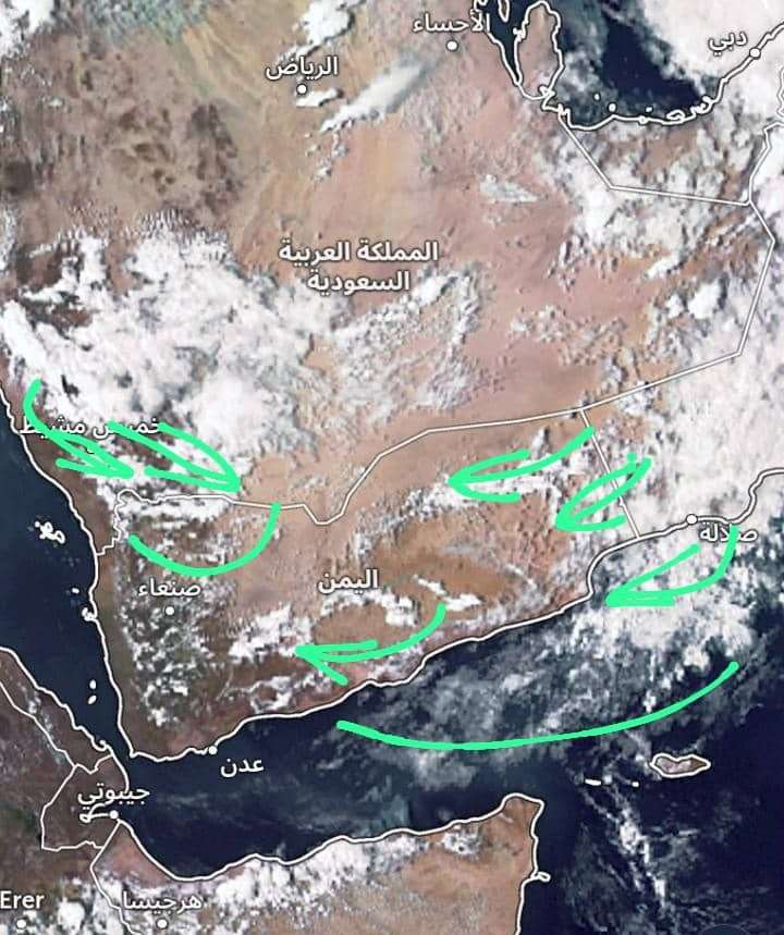كميات كبيرة من الغيوم تغطي اليمن.. وأمطار متفرقة خلال الساعات القادمة 1