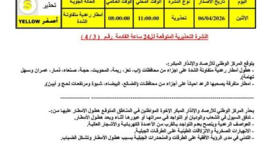 الأرصاد تحذر: أمطار رعدية مرتقبة على عدة محافظات يمنية خلال الساعات القادمة 2