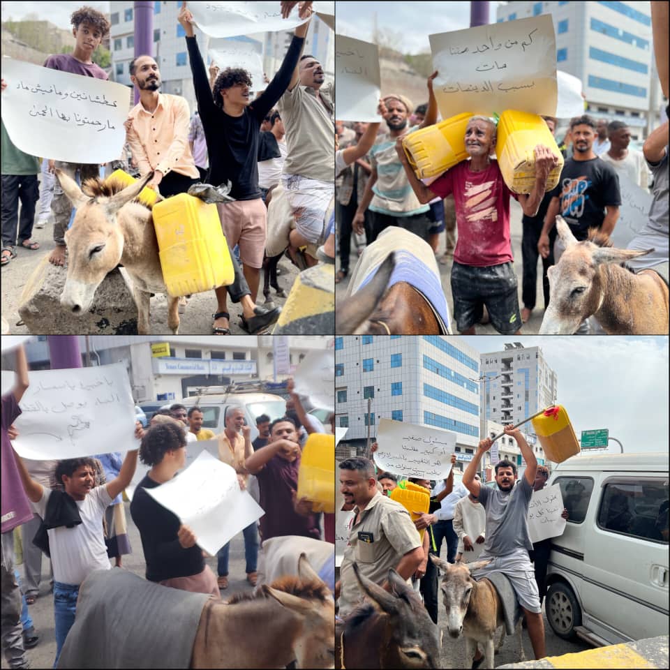 غضب شعبي في كريتر.. وقفة احتجاجية لأهالي شعب العيدروس بسبب أزمة المياه 1