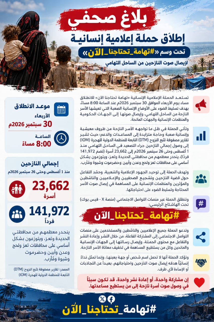 #تهامه_تحتاجنا_الآن.. حملة إنسانية لإيصال صوت النازحين من الساحل التهامي إلى العالم 1